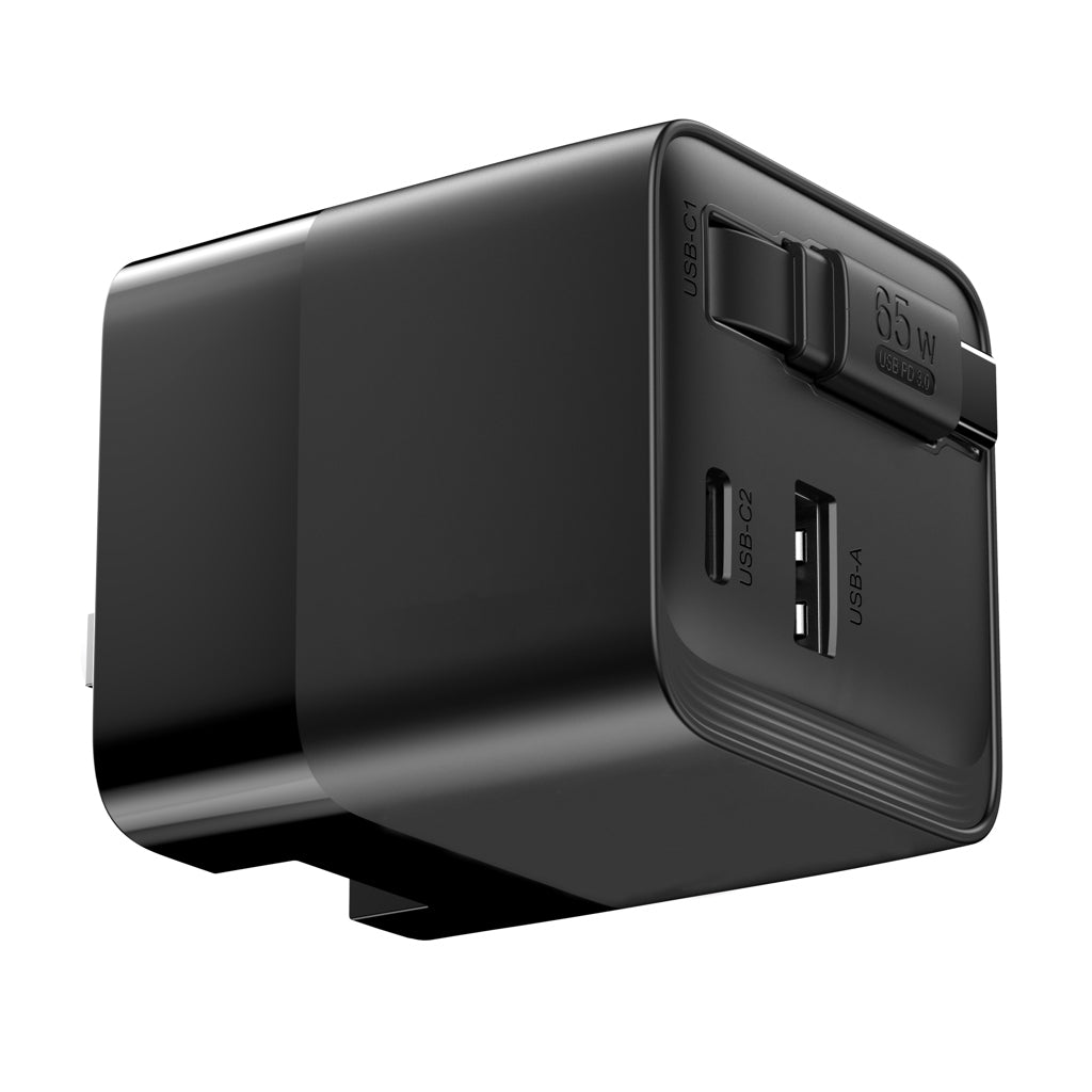 Urban Vitamin Mendocino 65W GaN charger retractable cable - Black