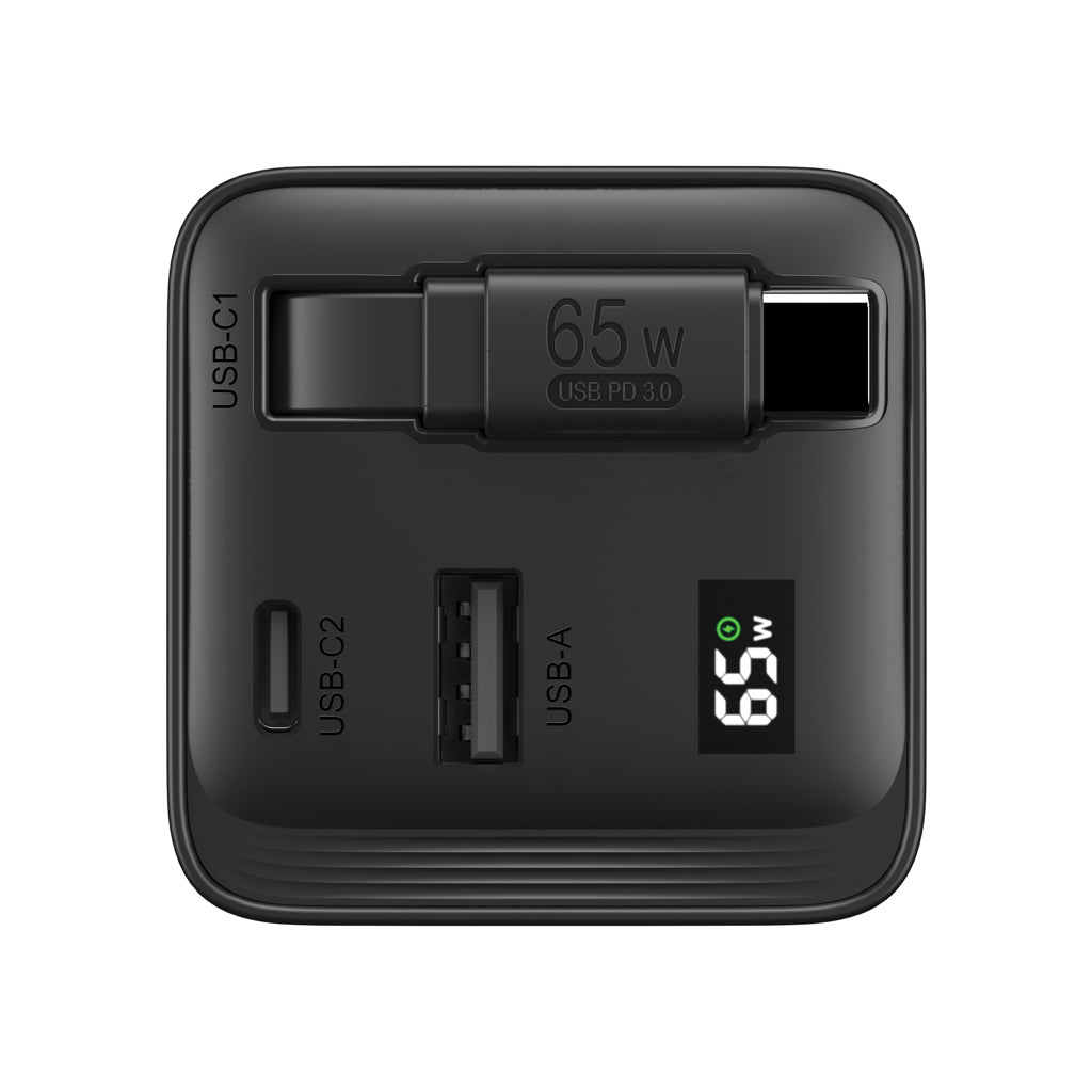 Urban Vitamin Mendocino 65W GaN charger retractable cable - Black
