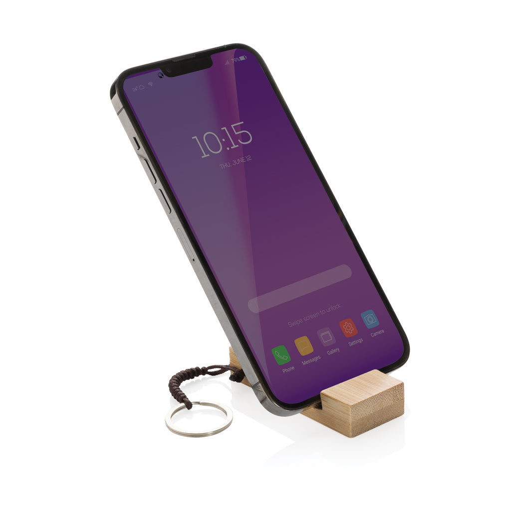 Standkey bamboo keychain phone stand - Brown