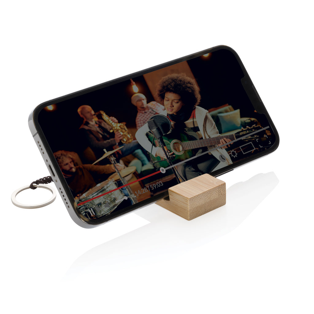 Standkey bamboo keychain phone stand - Brown