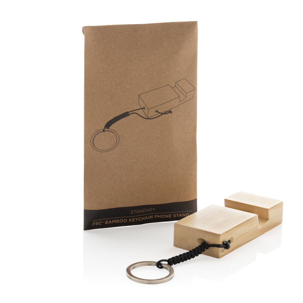 Standkey bamboo keychain phone stand - Brown