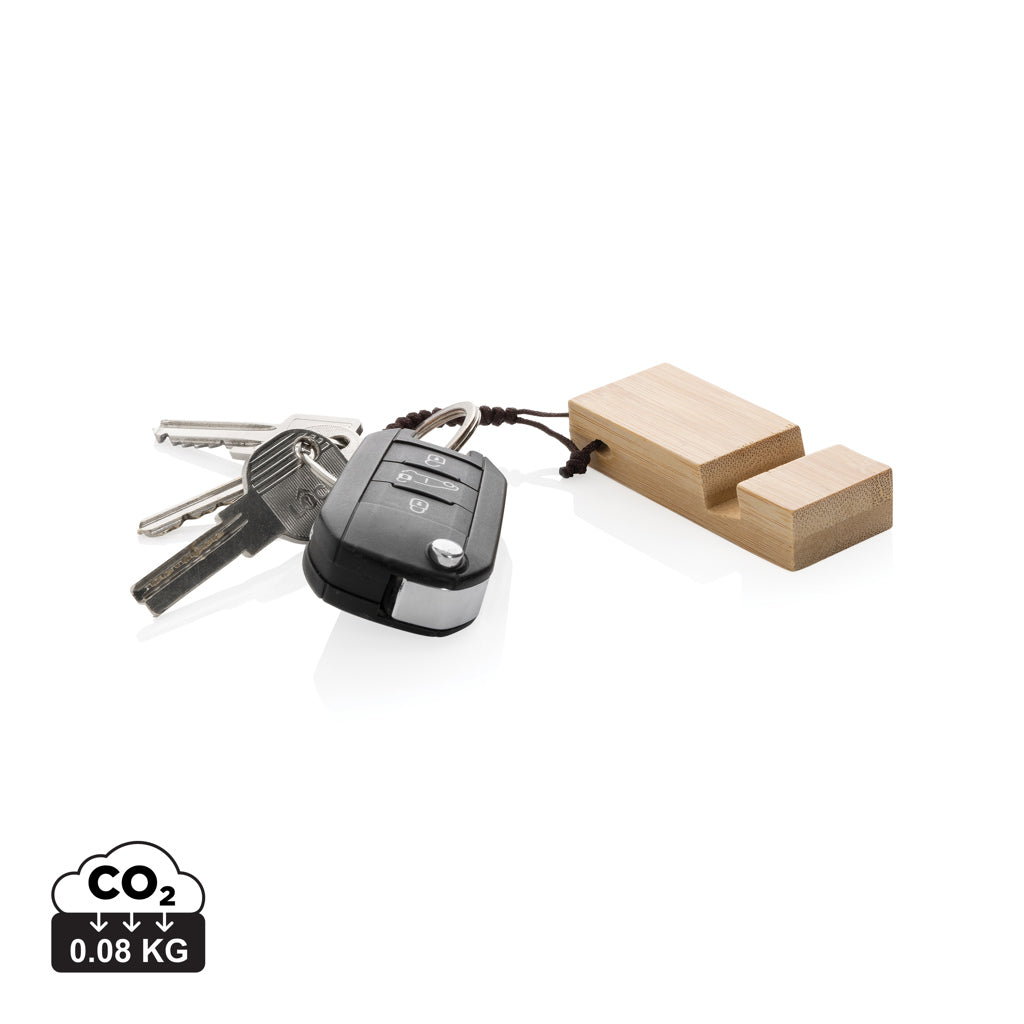 Standkey bamboo keychain phone stand - Brown
