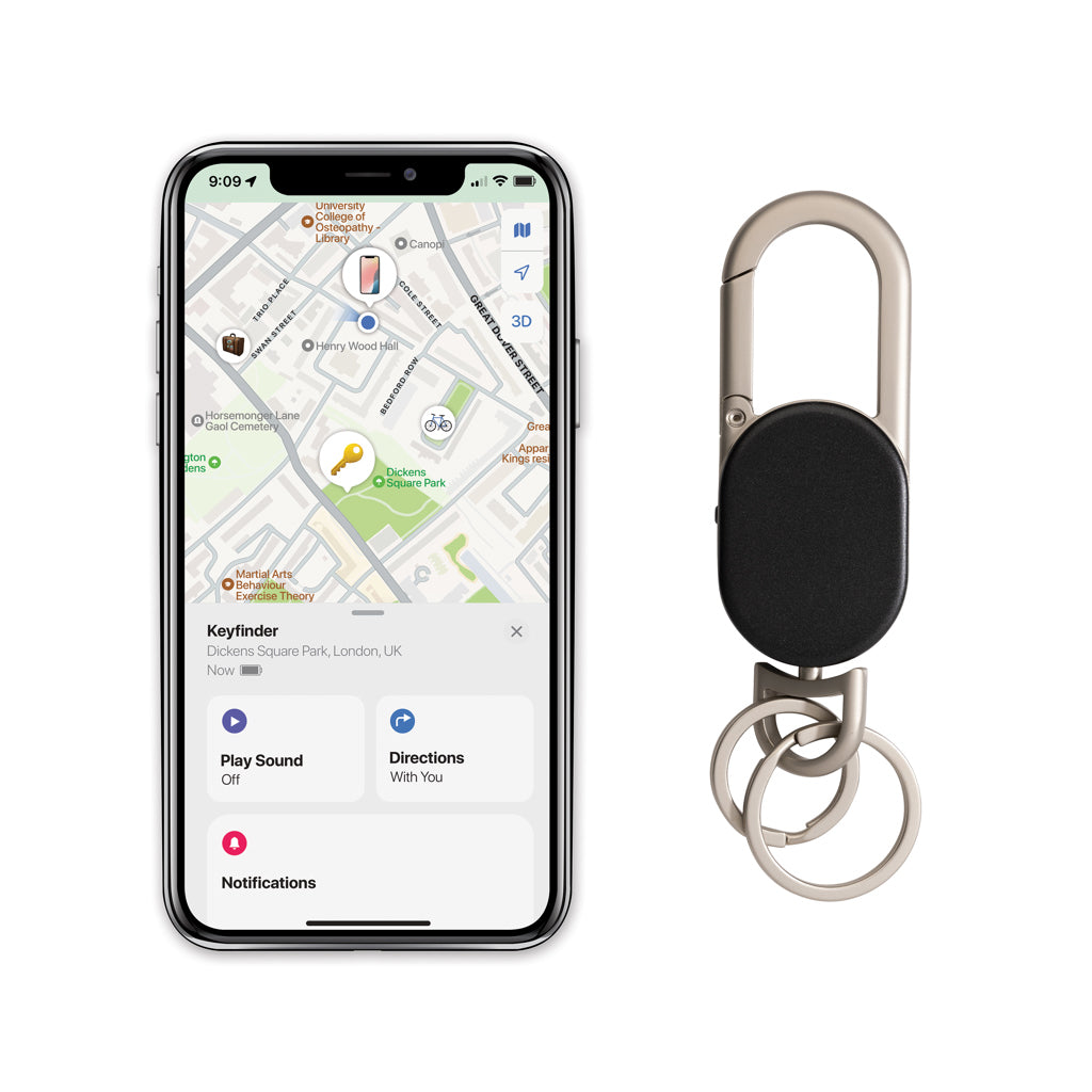 Keyfinder keychain with worldwide locating and USB C - Black