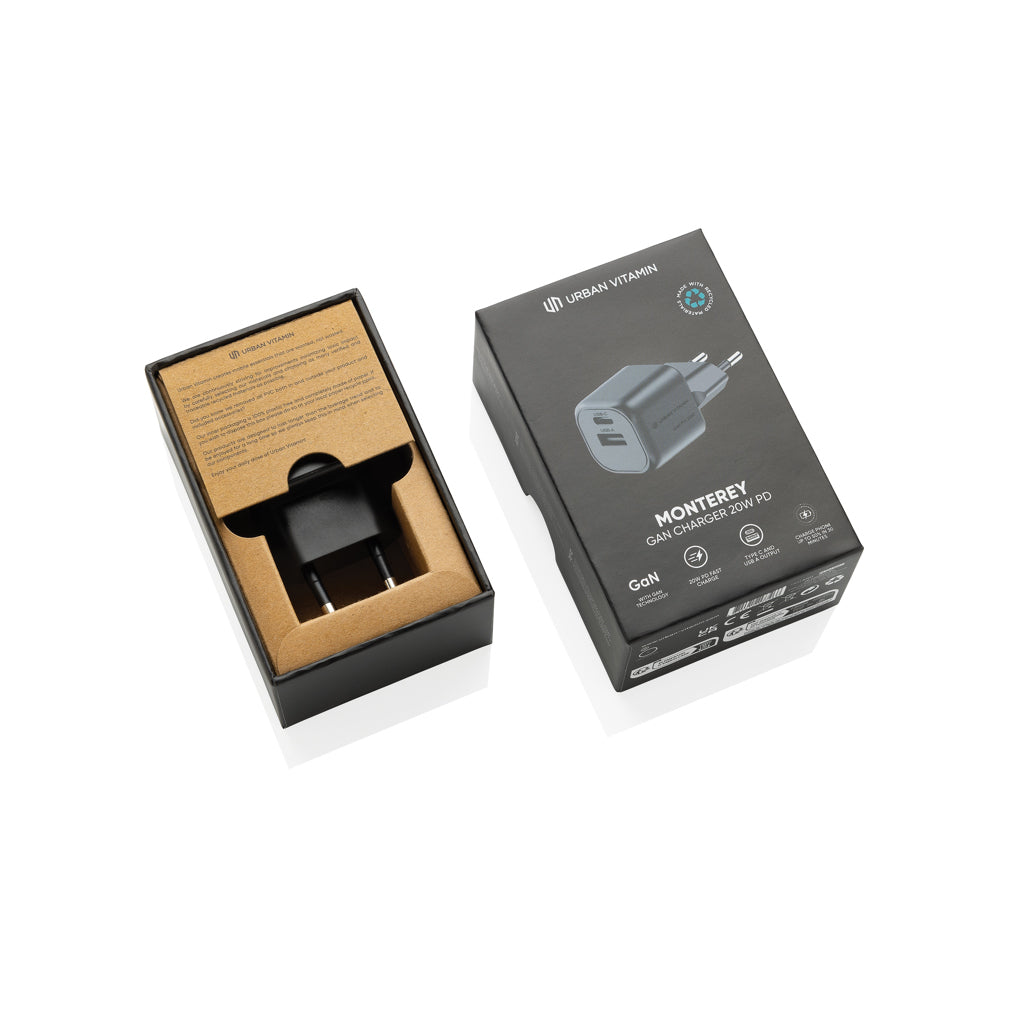 Urban Vitamin Monterey RCS recycled plastic 20W GAN charger - Black