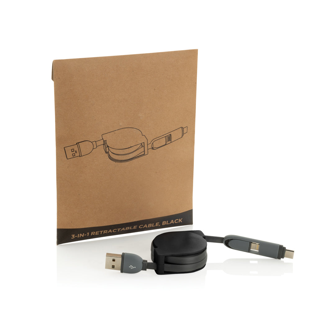 3-in-1 retractable cable - Black