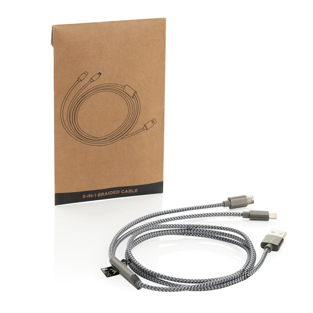 3-in-1 braided cable - Grey
