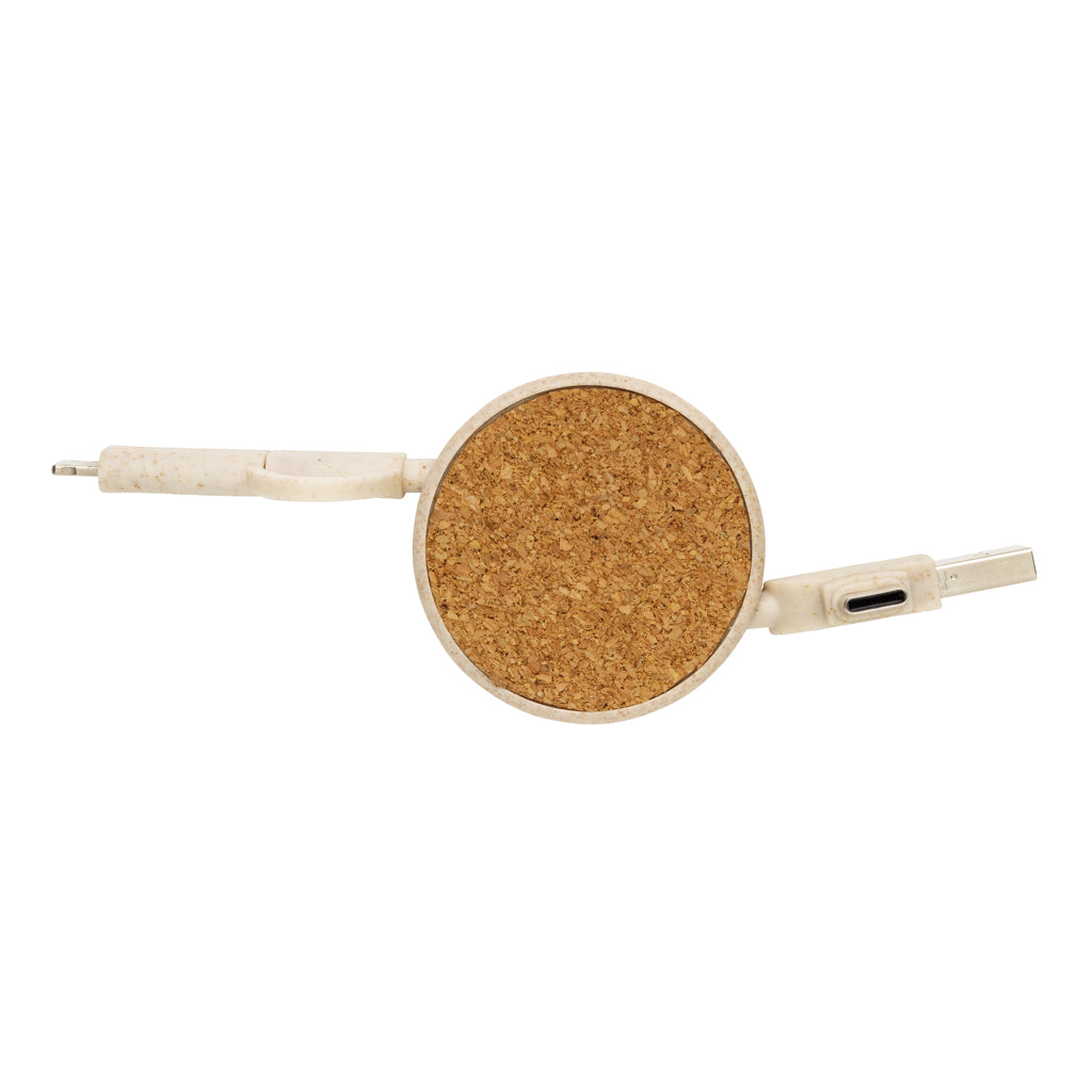 Cork and Wheat 6-in-1 retractable cable - Khaki