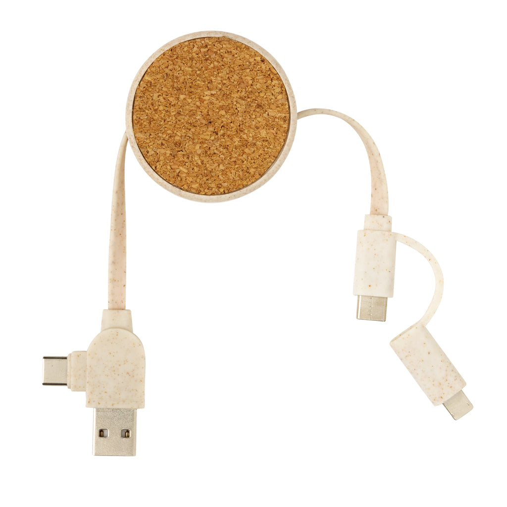 Cork and Wheat 6-in-1 retractable cable - Khaki