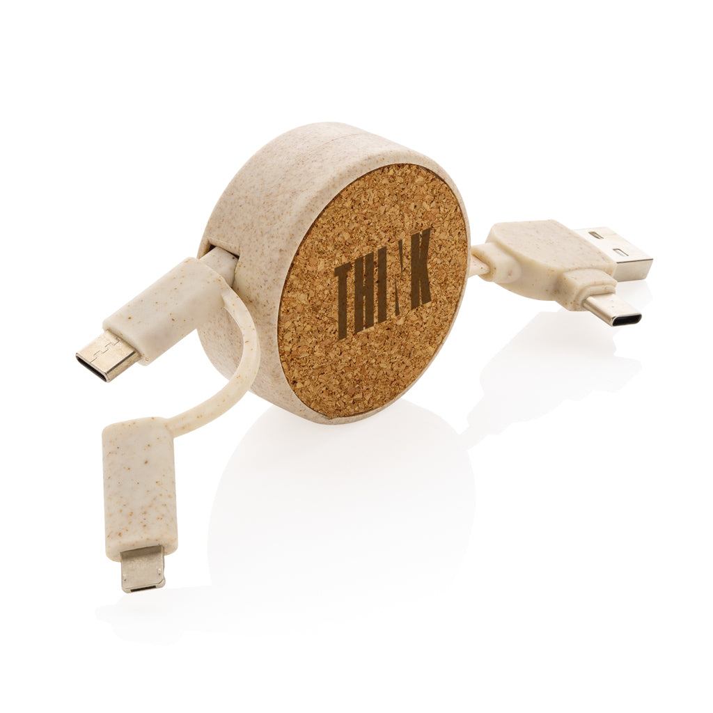 Cork and Wheat 6-in-1 retractable cable - Khaki