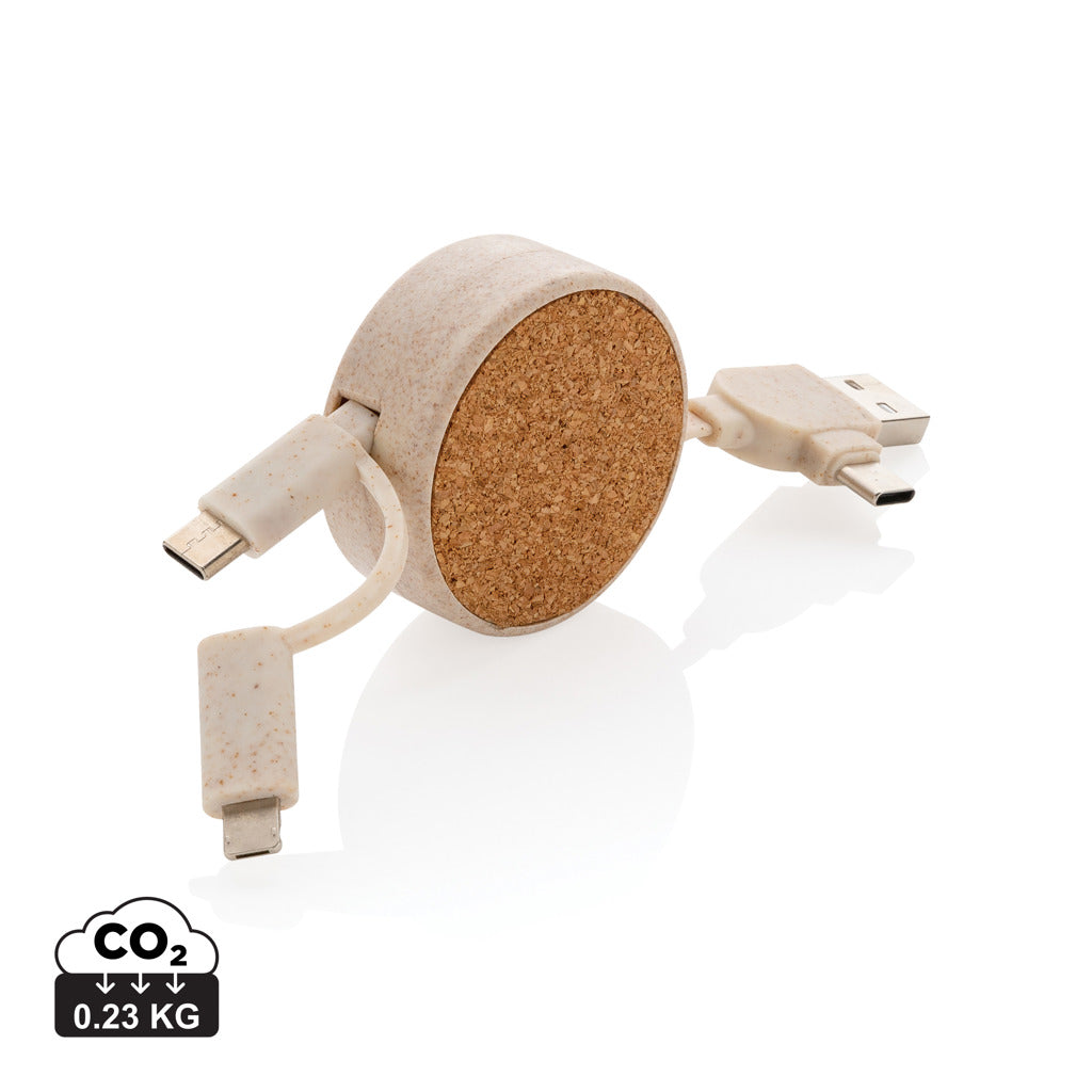 Cork and Wheat 6-in-1 retractable cable - Khaki