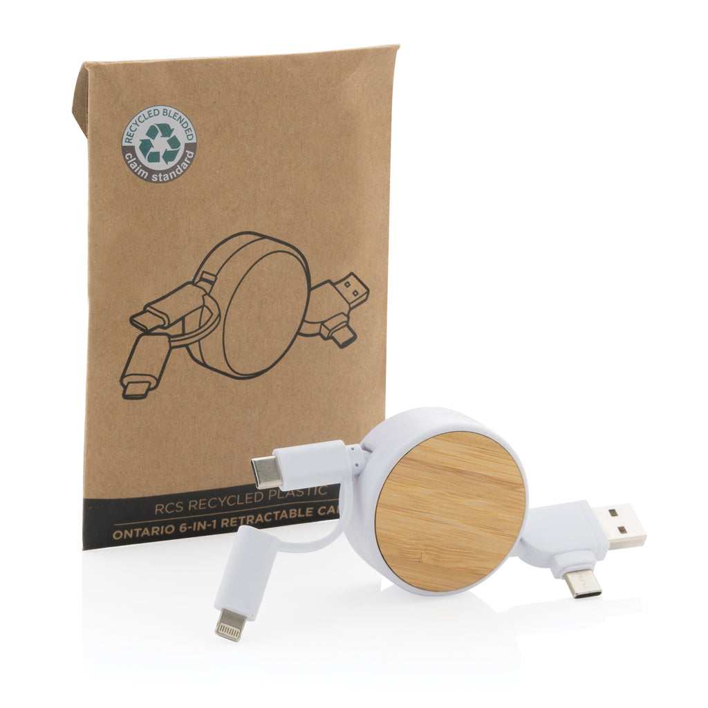 RCS recycled plastic Ontario 6-in-1 retractable cable - White