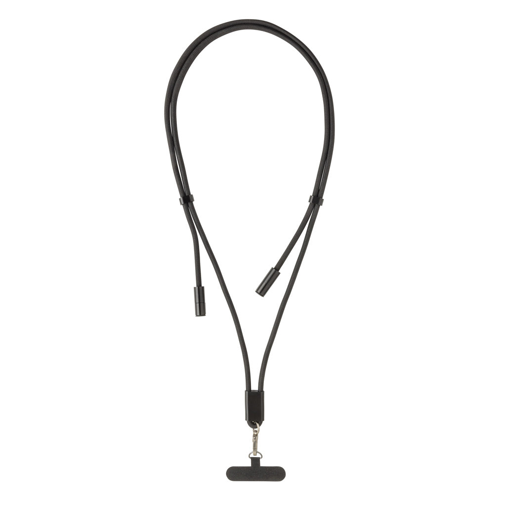 LoopAmp RCS RPET adjustable 160 cm phone cord with 60W cable - Black