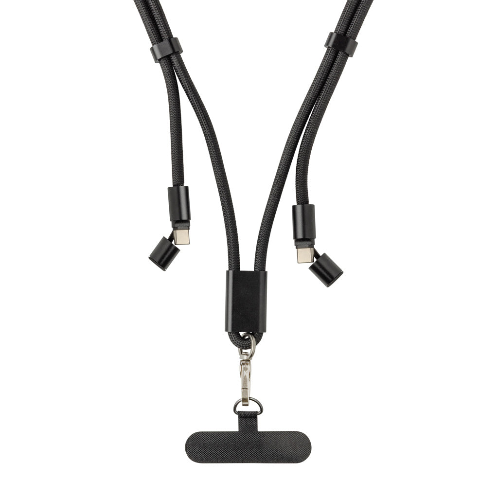 LoopAmp RCS RPET adjustable 160 cm phone cord with 60W cable - Black
