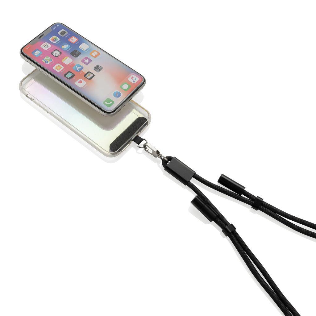 LoopAmp RCS RPET adjustable 160 cm phone cord with 60W cable - Black