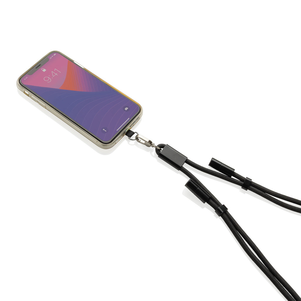 LoopAmp RCS RPET adjustable 160 cm phone cord with 60W cable - Black