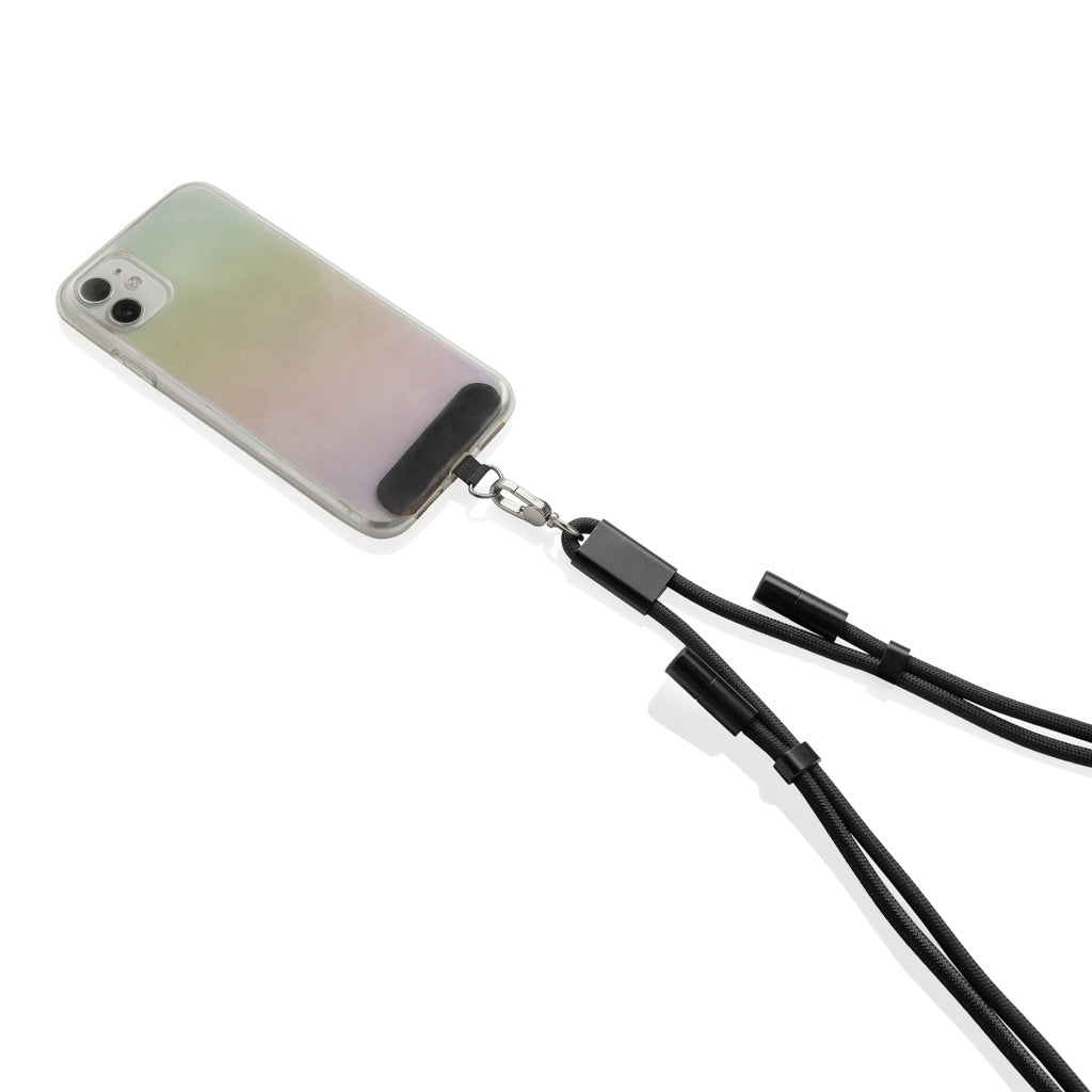 LoopAmp RCS RPET adjustable 160 cm phone cord with 60W cable - Black