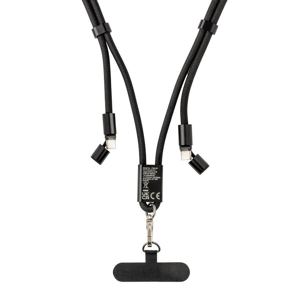 LoopAmp RCS RPET adjustable 160 cm phone cord with 60W cable - Black