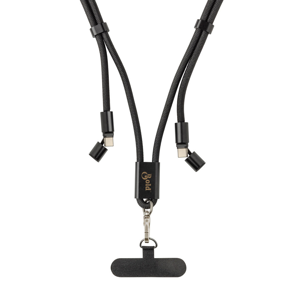 LoopAmp RCS RPET adjustable 160 cm phone cord with 60W cable - Black