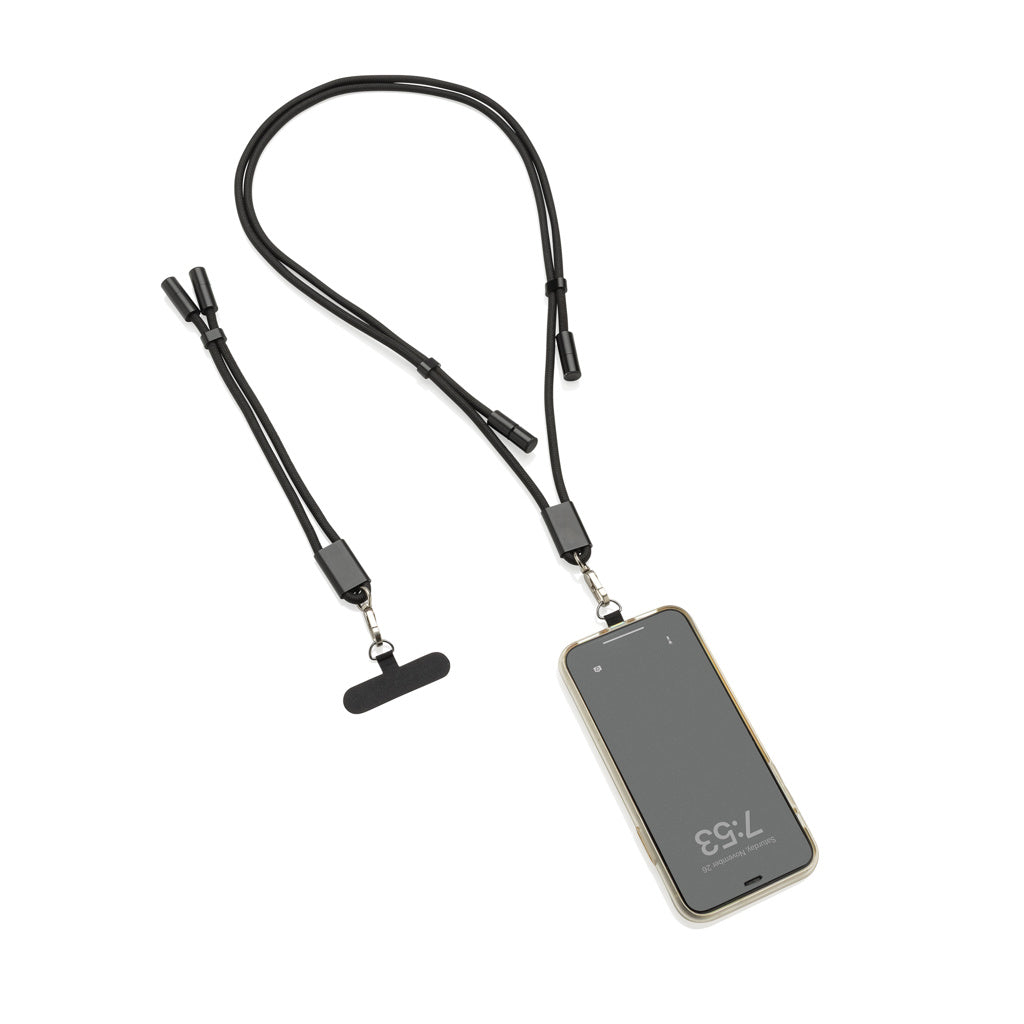 LoopAmp RCS RPET adjustable 160 cm phone cord with 60W cable - Black