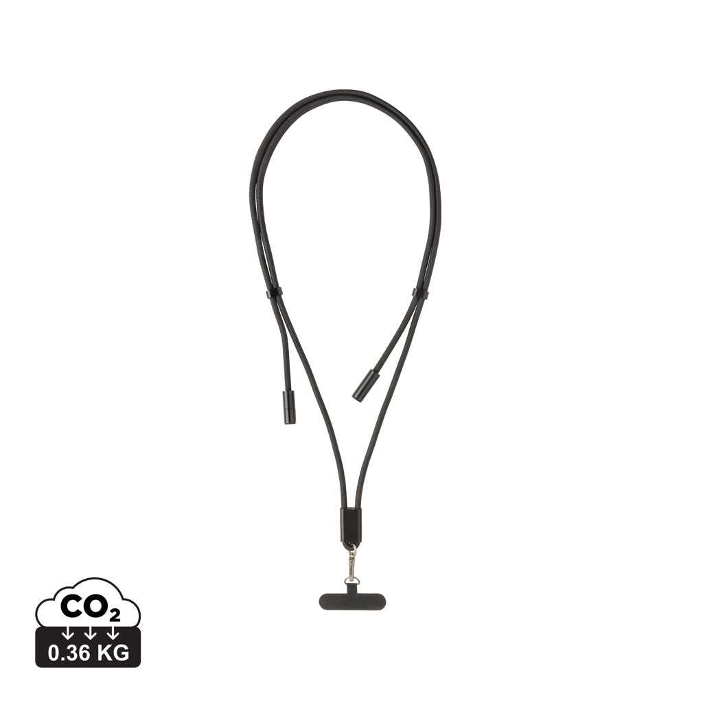 LoopAmp RCS RPET adjustable 160 cm phone cord with 60W cable - Black