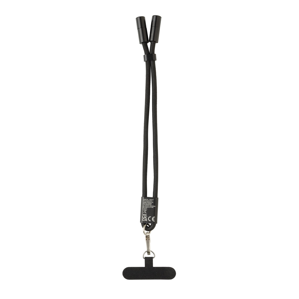 LoopAmp RCS RPET adjustable phone wrist strap 60W cable - Black