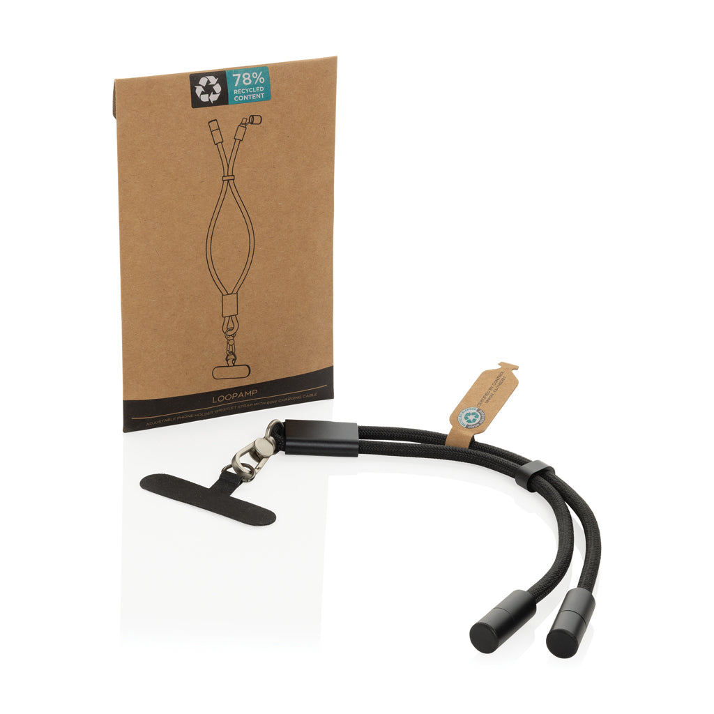 LoopAmp RCS RPET adjustable phone wrist strap 60W cable - Black