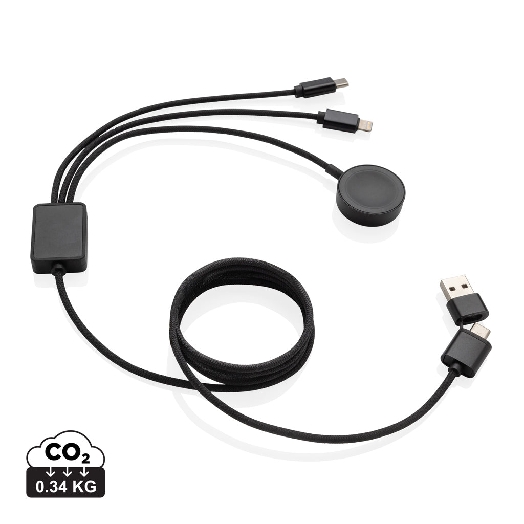 Terra RCS rPET 6-in-1 60W charging cable with watch charger - Grey