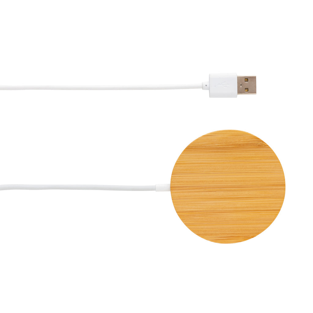 10W bamboo magnetic wireless charger - Brown