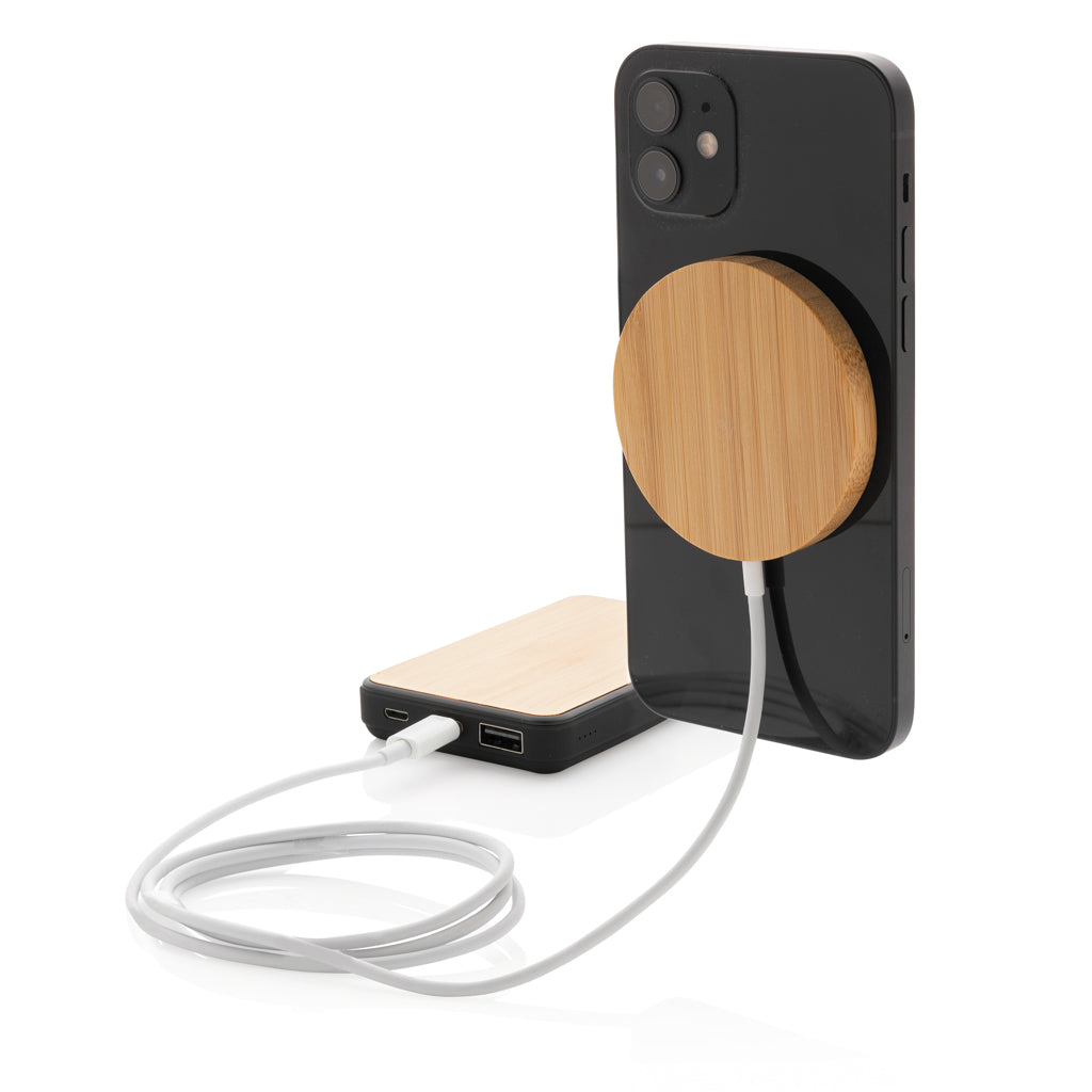 10W bamboo magnetic wireless charger - Brown