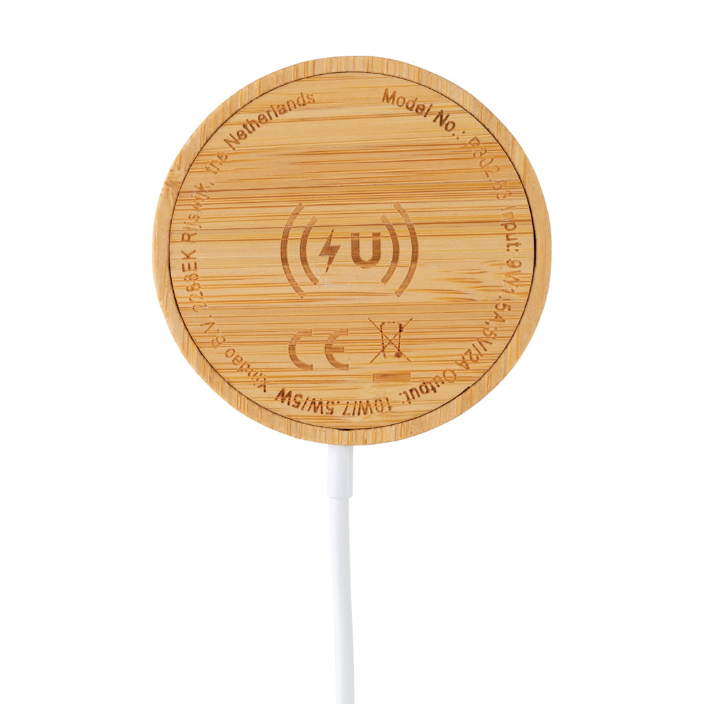 10W bamboo magnetic wireless charger - Brown