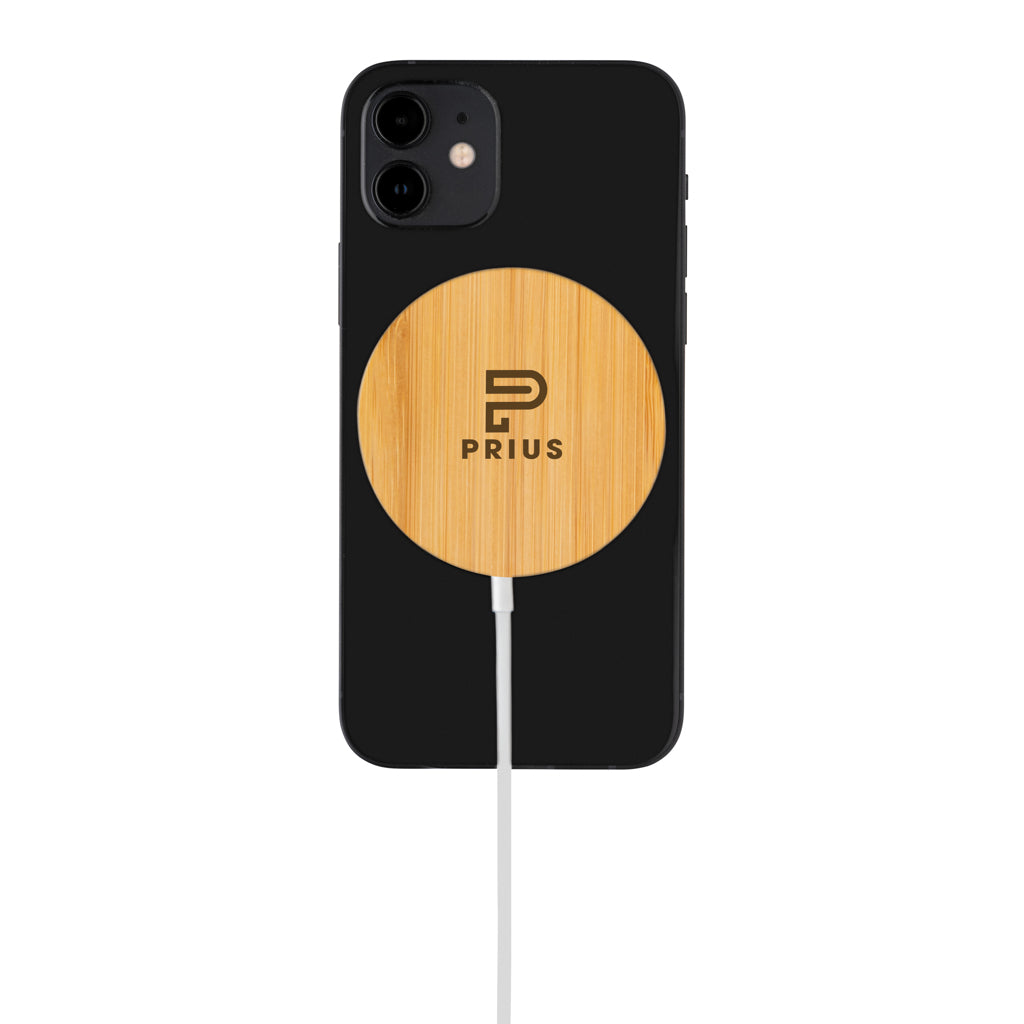 10W bamboo magnetic wireless charger - Brown
