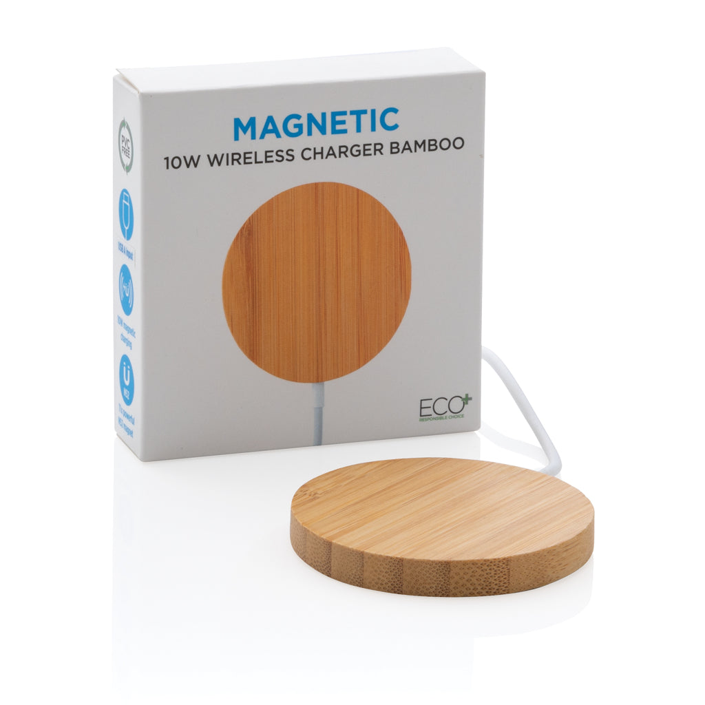 10W bamboo magnetic wireless charger - Brown