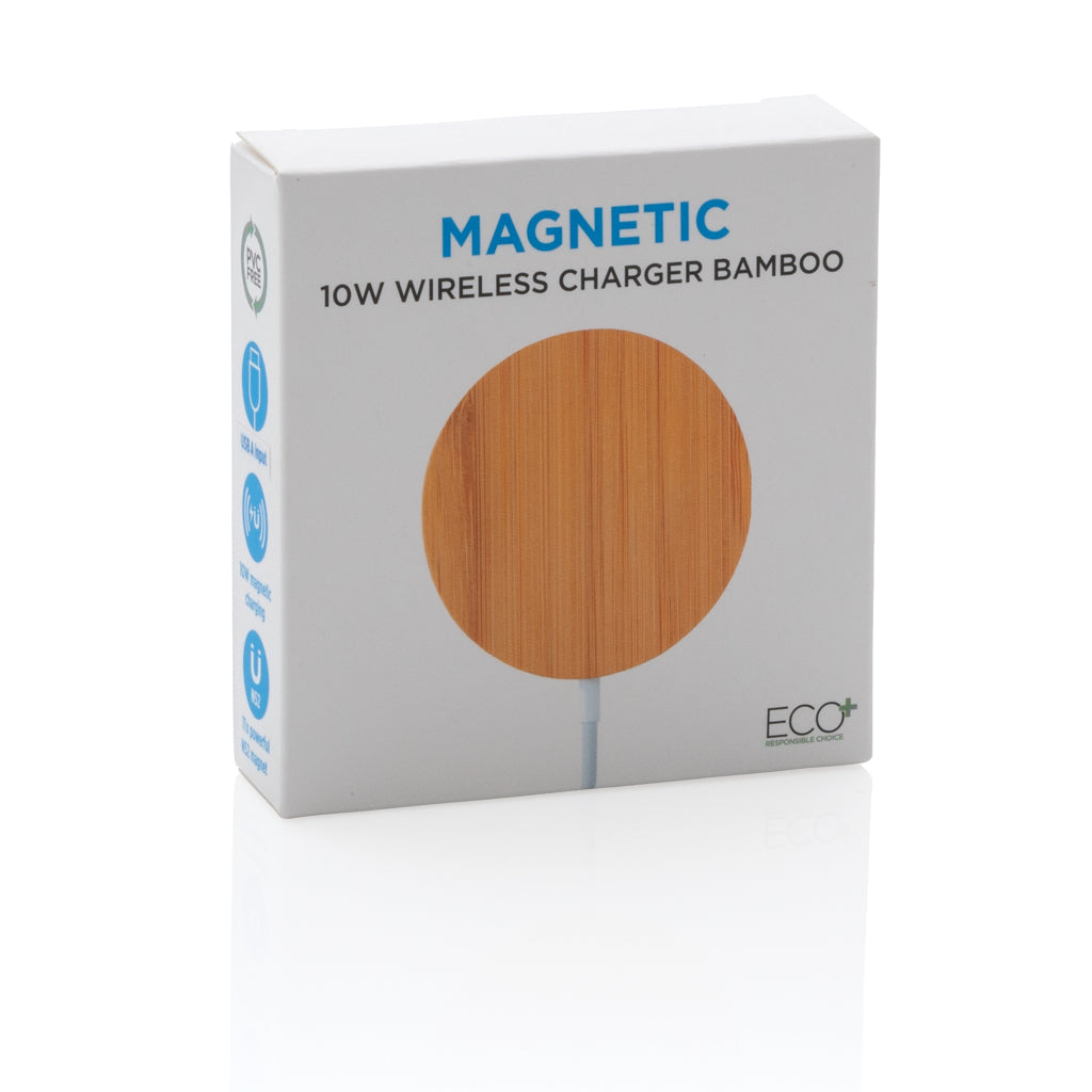 10W bamboo magnetic wireless charger - Brown