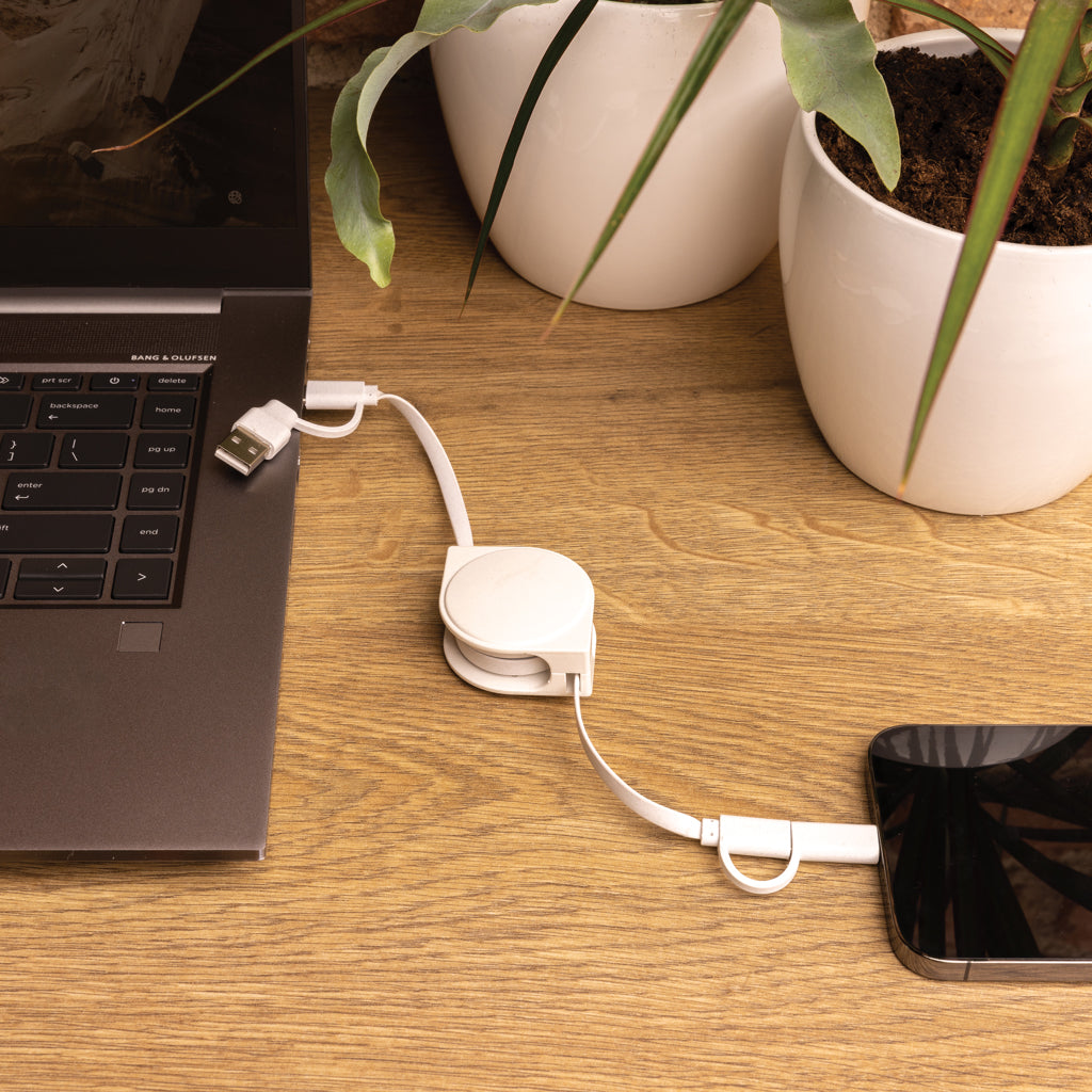 RCS recycled plastic and TPE 4 in 1 cable - White