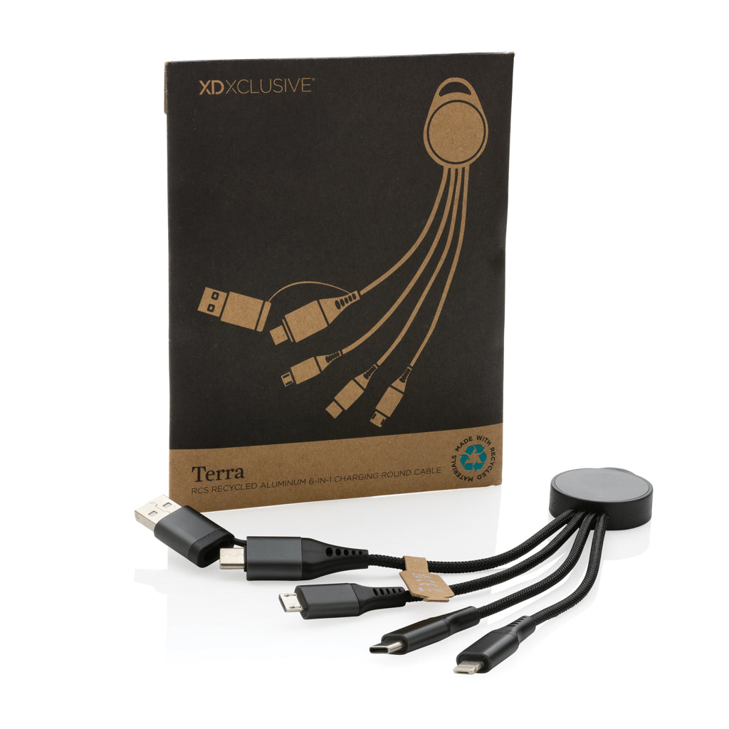 Terra RCS recycled aluminium 6-in-1 charging cable - Grey