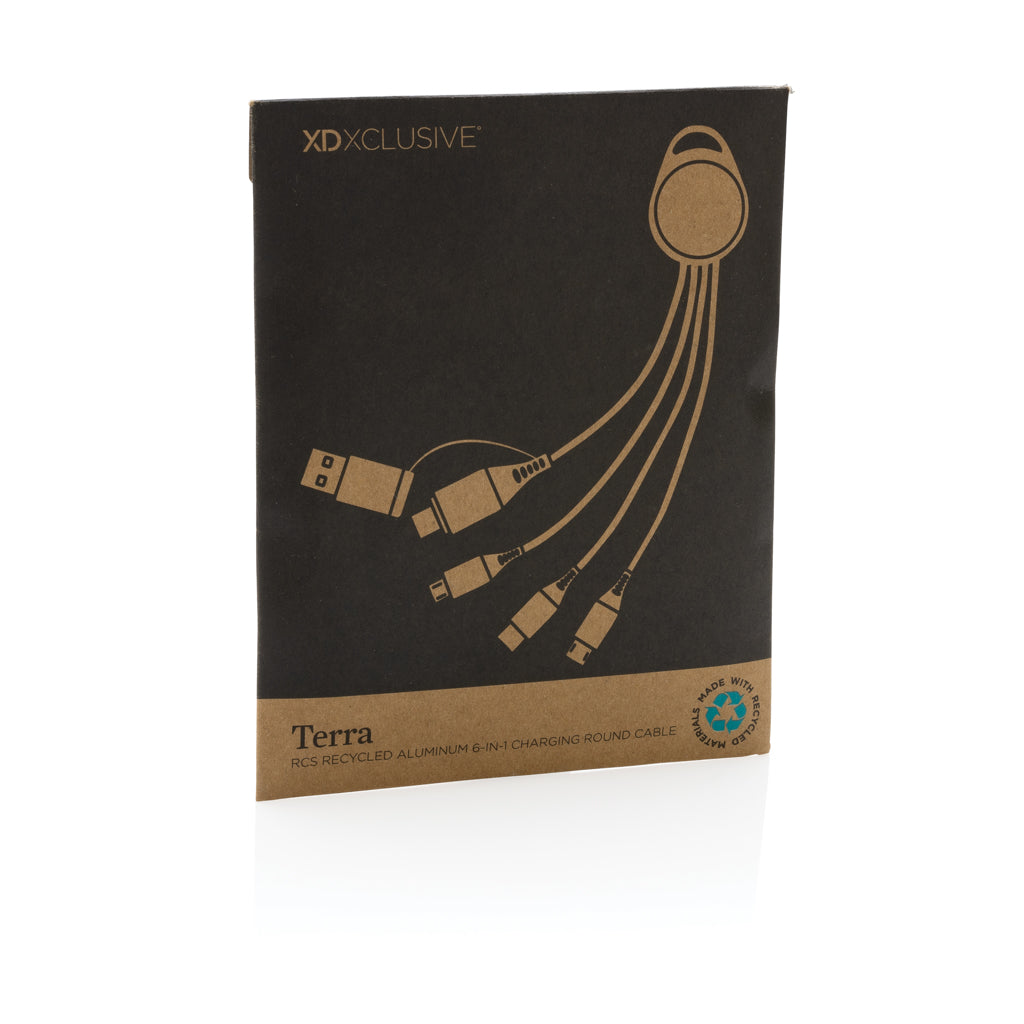 Terra RCS recycled aluminium 6-in-1 charging cable - Grey