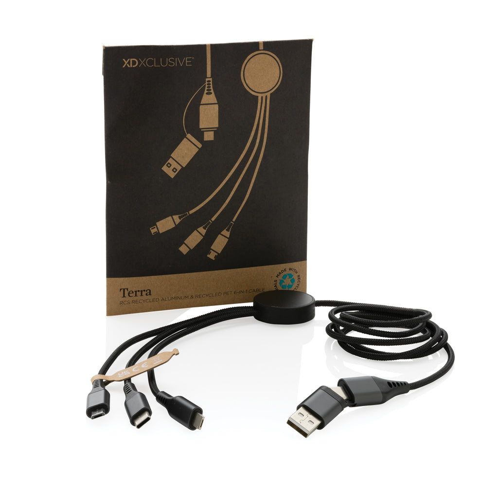 Terra 60W RCS recycled aluminium 120cm 6-in-1 cable - Grey