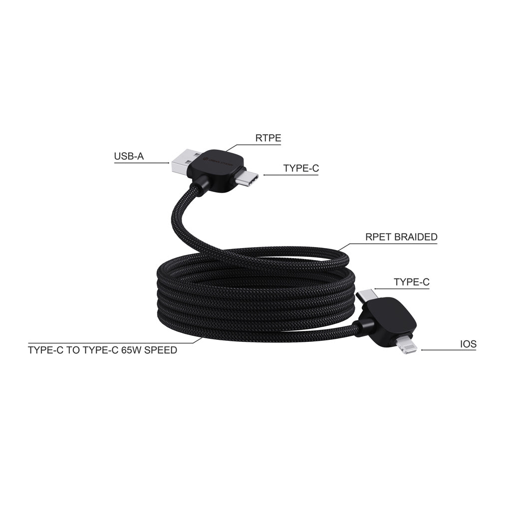 Urban Vitamin Stockton 65W RCS RTPE/RPET magnetic cable - Black