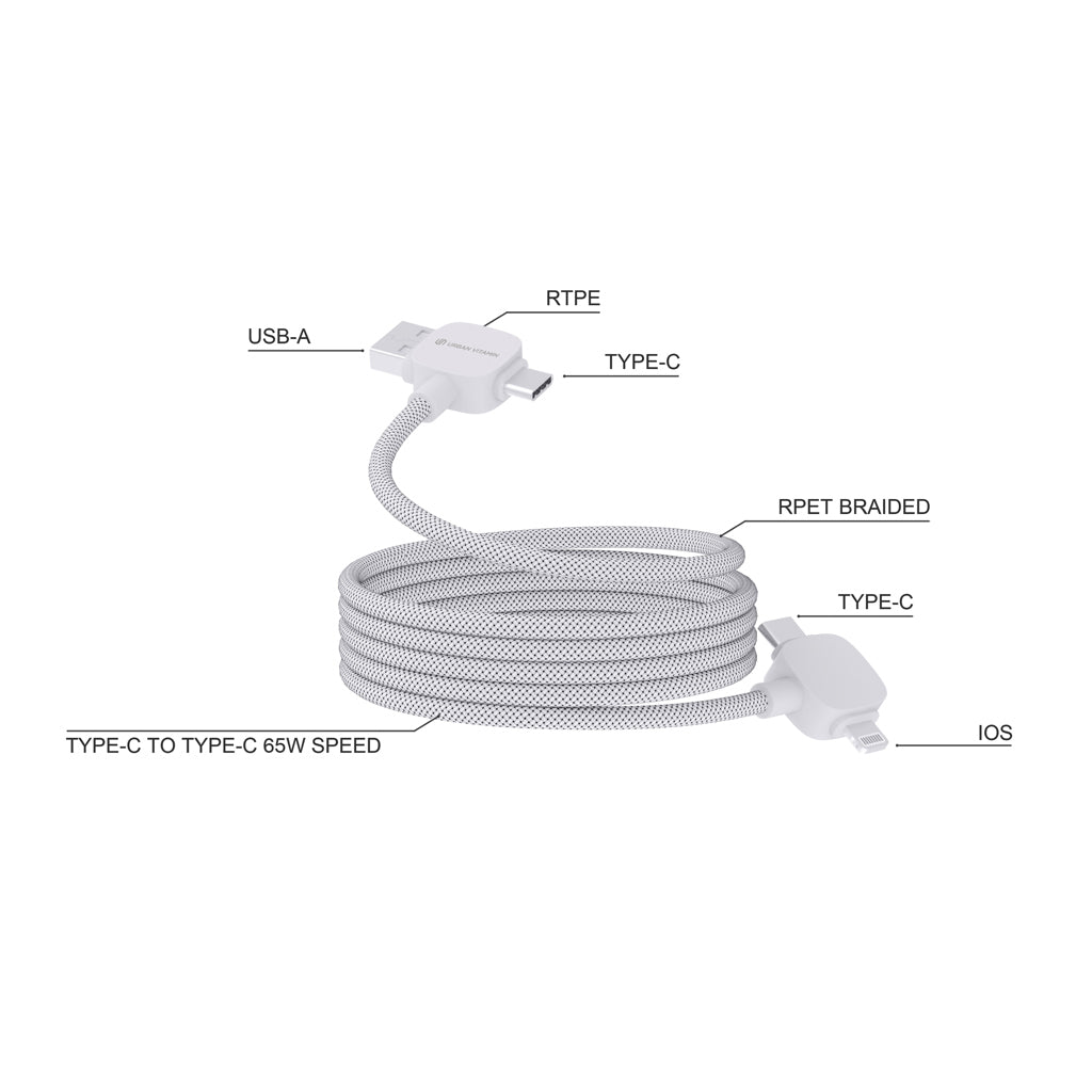 Urban Vitamin Stockton 65W RCS RTPE/RPET magnetic cable - White