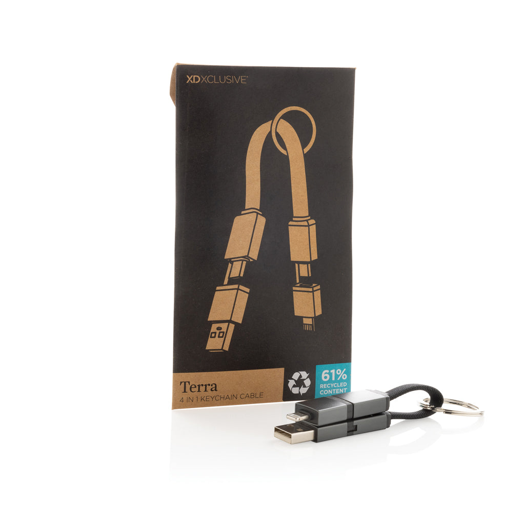 Terra recycled aluminium 4 in 1 60W fast charging cable - Grey