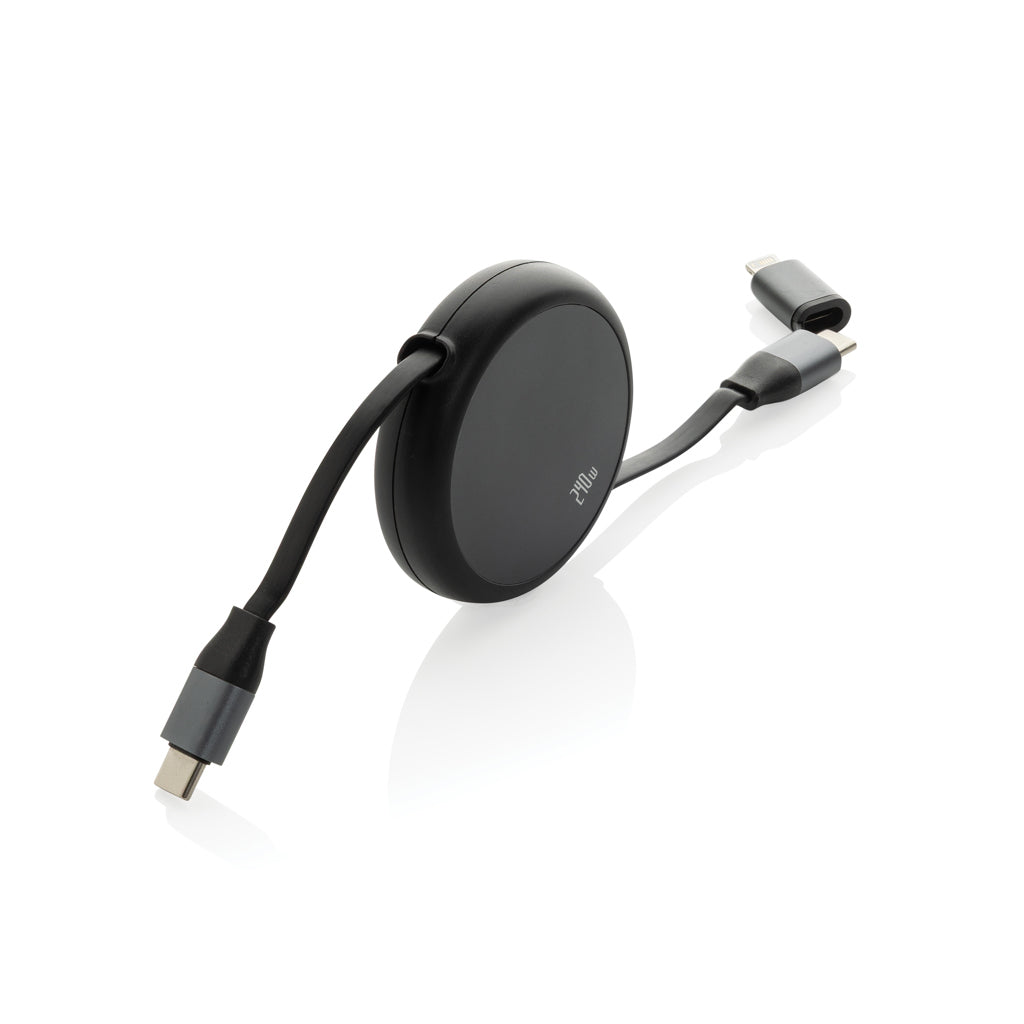 Terra RCS recycled aluminium retractable 240W 2-in-1 cable - Black