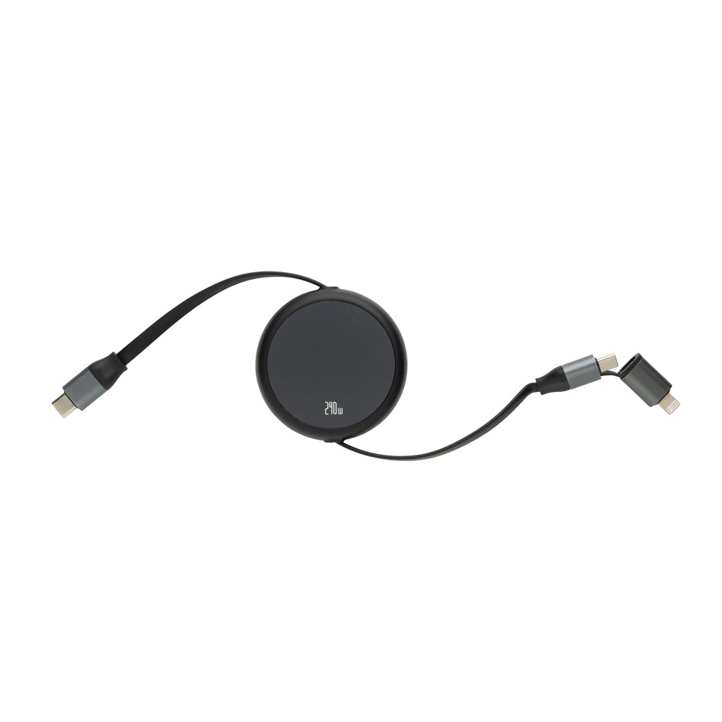 Terra RCS recycled aluminium retractable 240W 2-in-1 cable - Black