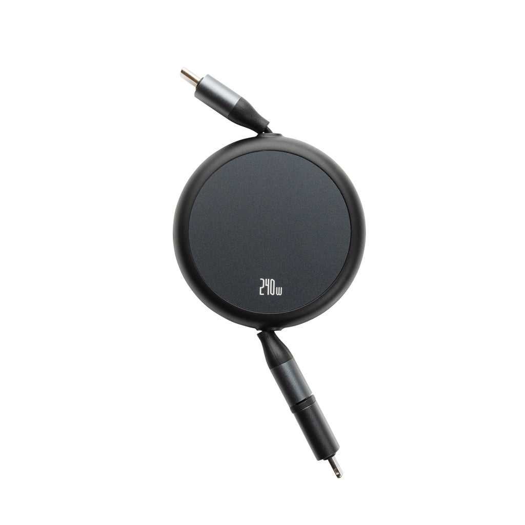 Terra RCS recycled aluminium retractable 240W 2-in-1 cable - Black
