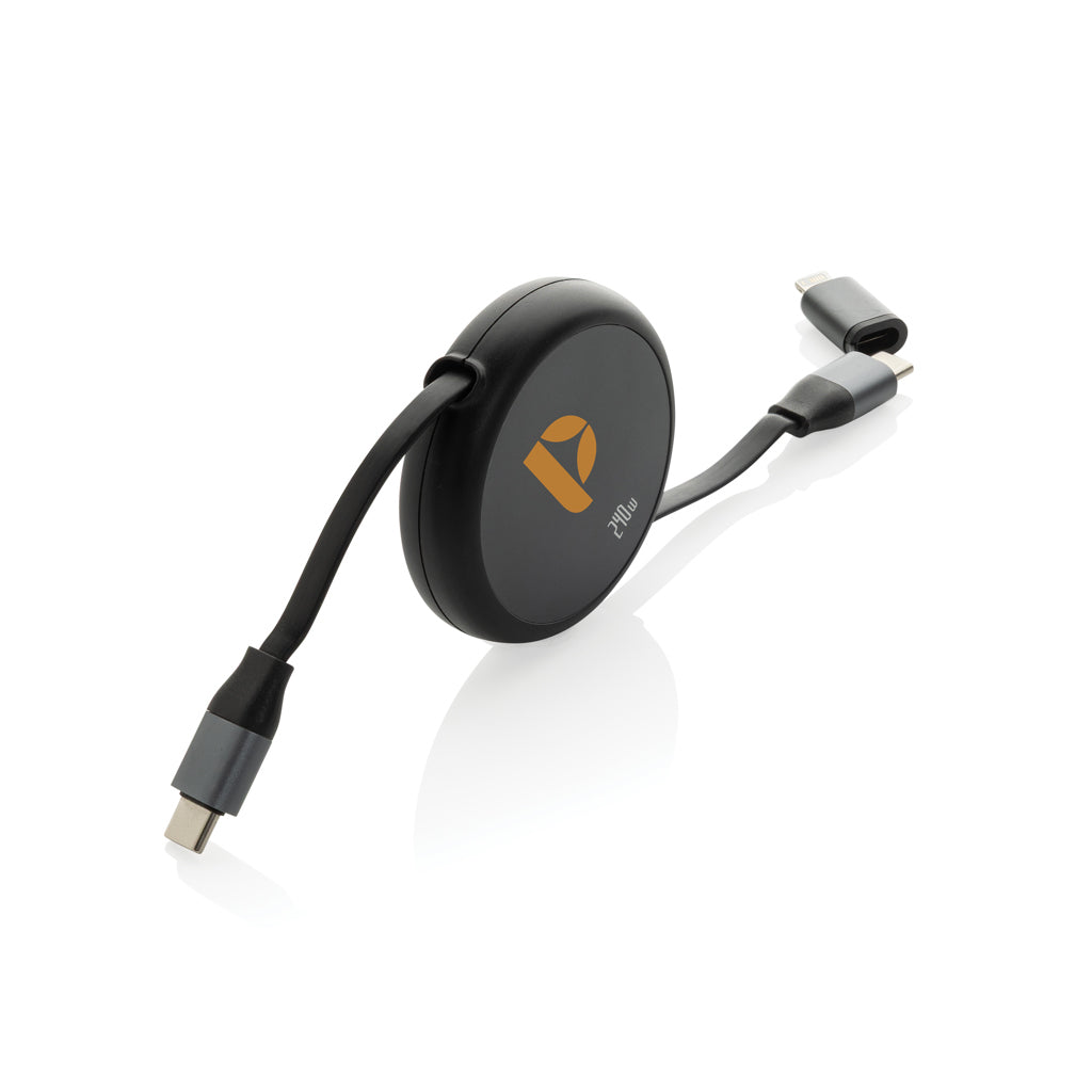 Terra RCS recycled aluminium retractable 240W 2-in-1 cable - Black