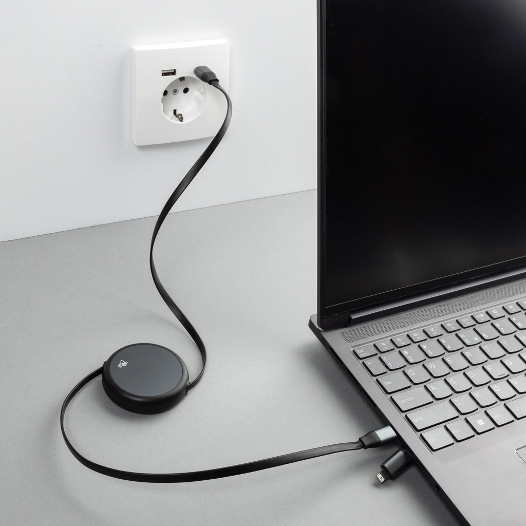Terra RCS recycled aluminium retractable 240W 2-in-1 cable - Black