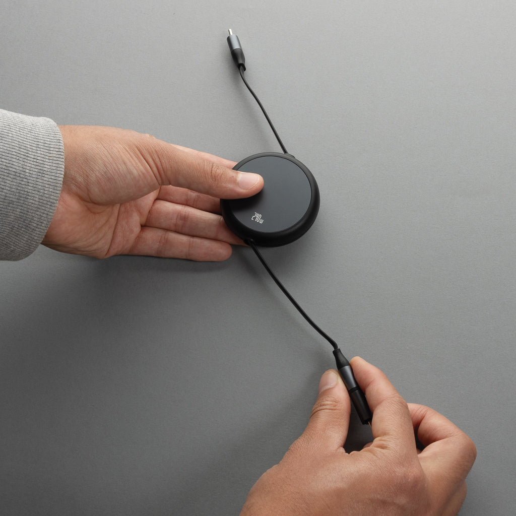Terra RCS recycled aluminium retractable 240W 2-in-1 cable - Black