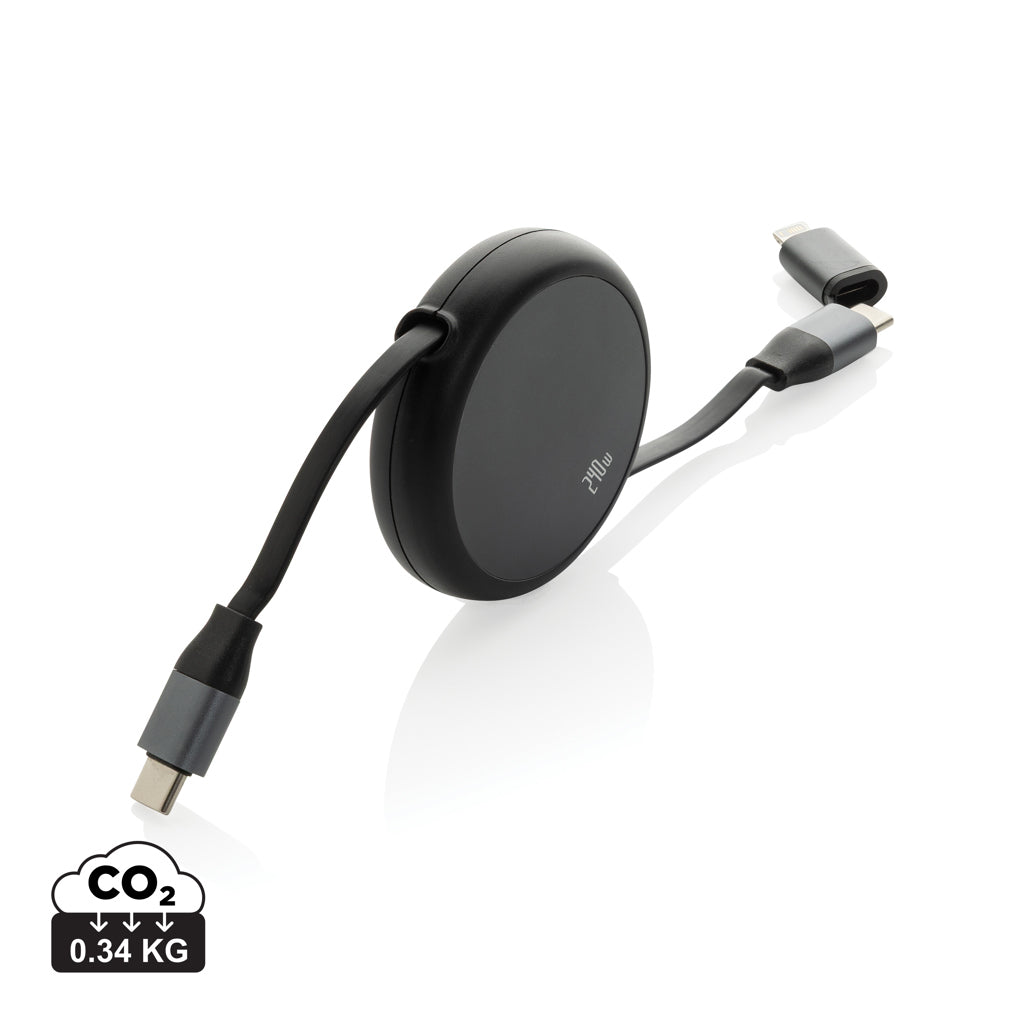 Terra RCS recycled aluminium retractable 240W 2-in-1 cable - Black