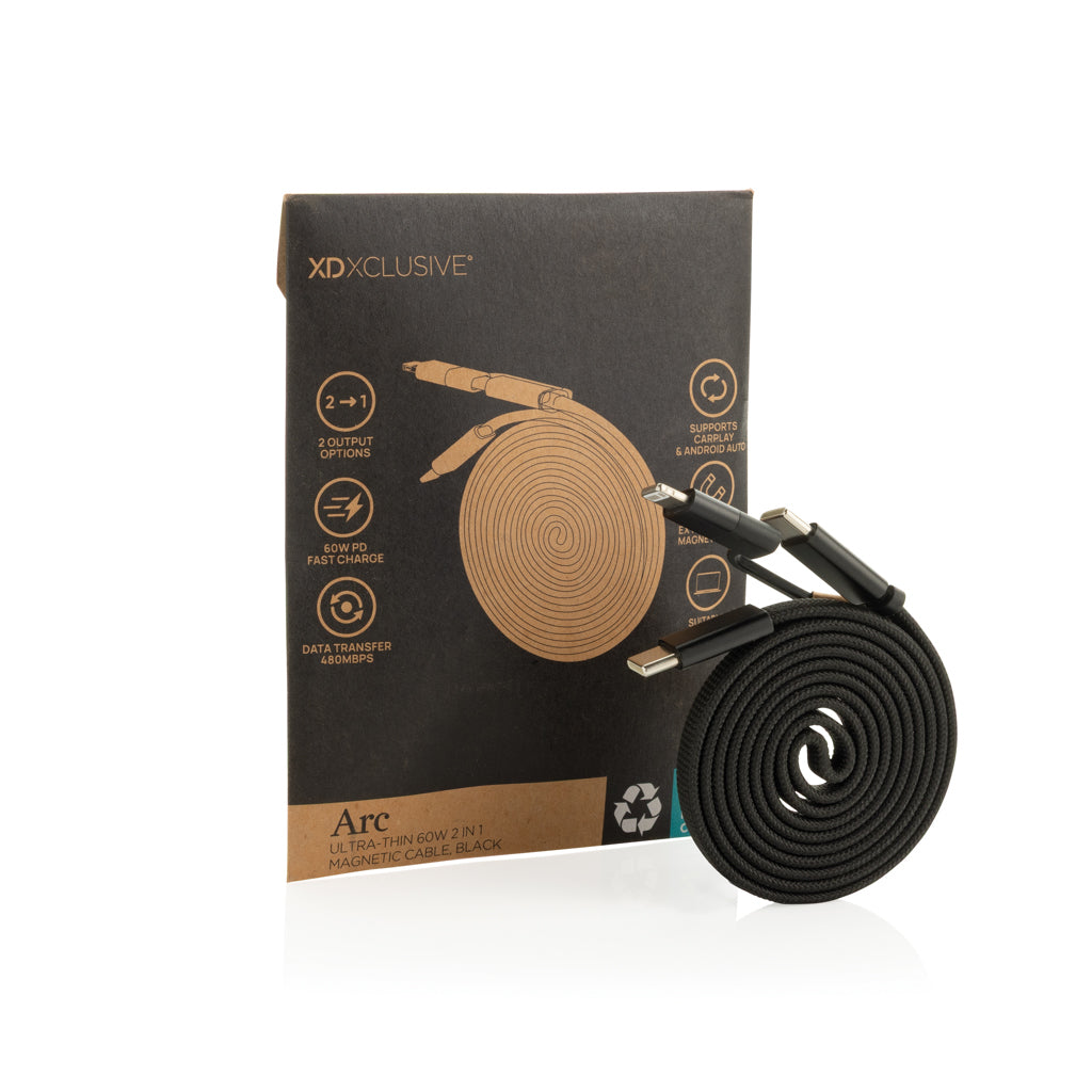 Arc RCS recycled Ultra-thin 60W 2 in 1 magnetic cable - Black