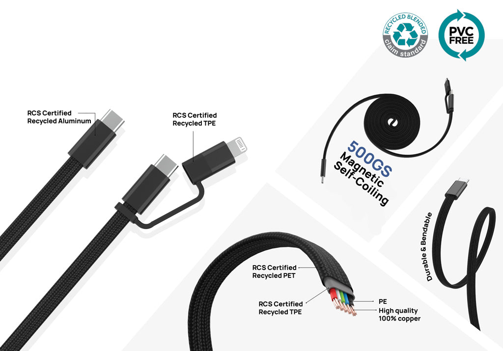 Arc RCS recycled Ultra-thin 60W 2 in 1 magnetic cable - Grey