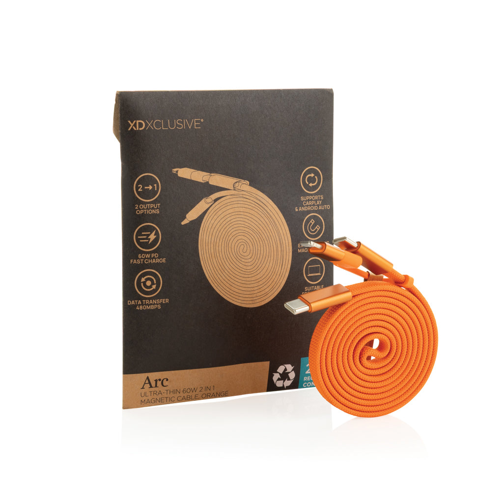 Arc RCS recycled Ultra-thin 60W 2 in 1 magnetic cable - Orange